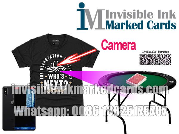 black T-shirt poker scanner camera scan marked cards on poker table